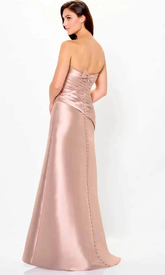 Sophisticated A-Line Strapless Bow-Back Ruched Champagne Satin Floor-Length Mother of the Bride Dresses