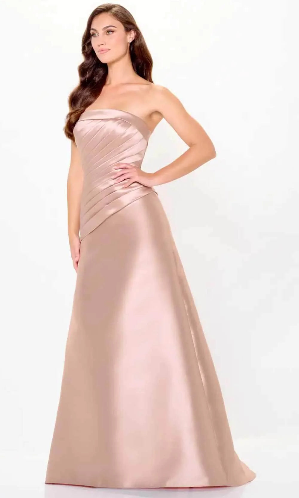 Sophisticated A-Line Strapless Bow-Back Ruched Champagne Satin Floor-Length Mother of the Bride Dresses