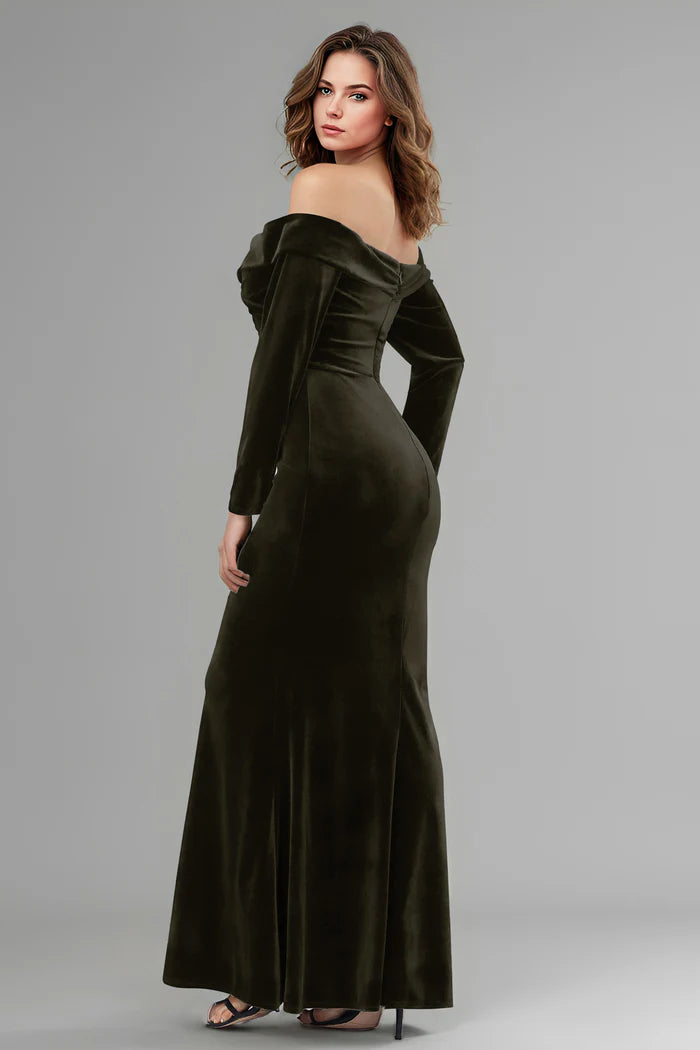 Sophisticated Mermaid Off-Shoulder Long-Sleeve Wrap-Back Floor-Length Bridesmaid Dresses