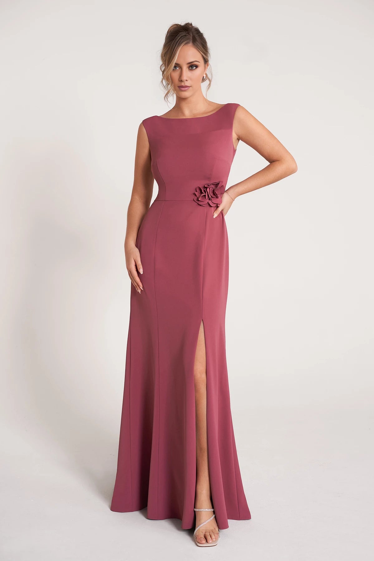 Sophisticated Fit and Flare Dress with Cap Sleeves and 3D Waistline Flower Mother of the Bride Dresses