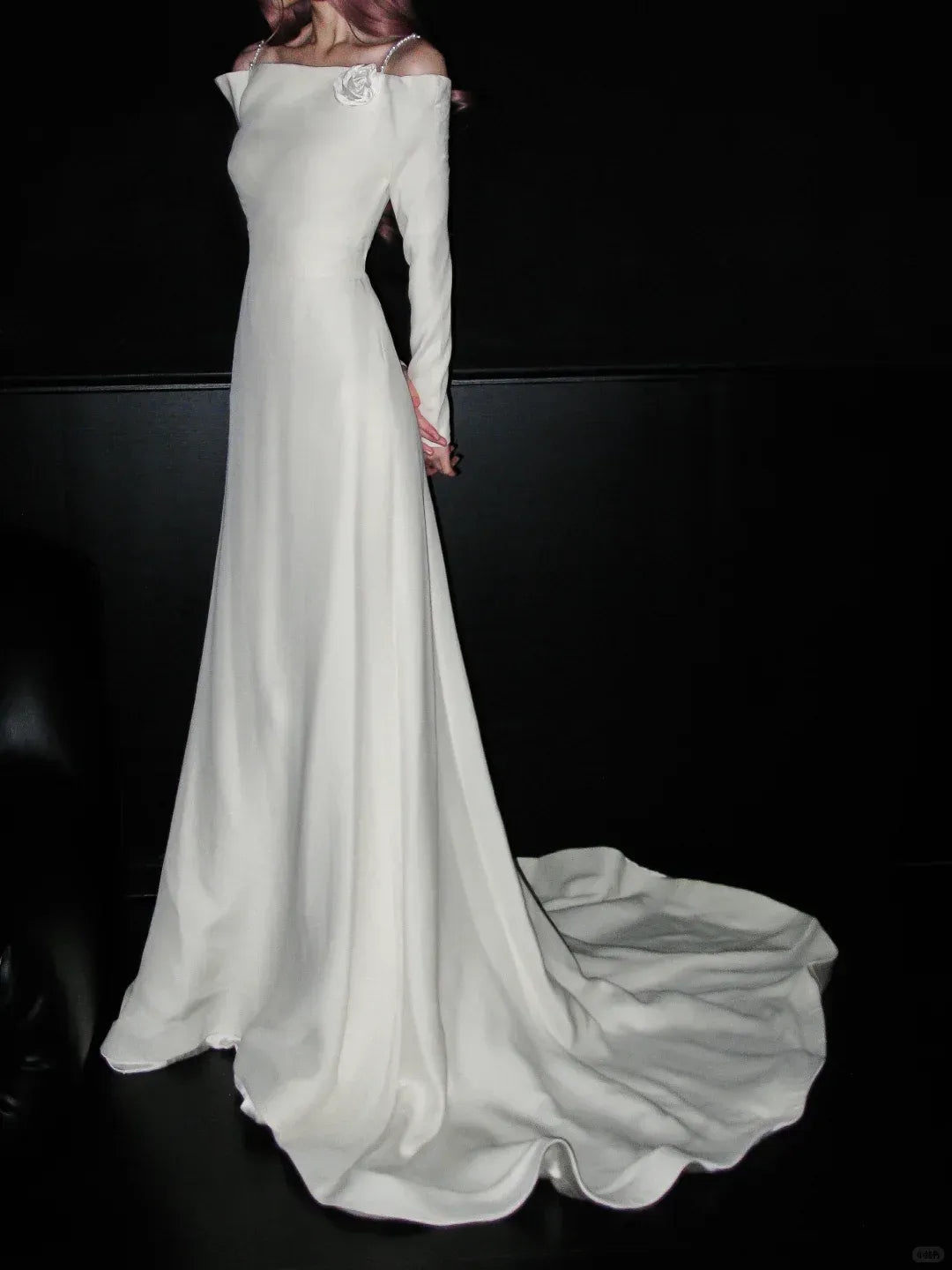 Sophisticated Off-The-Shoulder Ivory Crepe Mermaid Gown