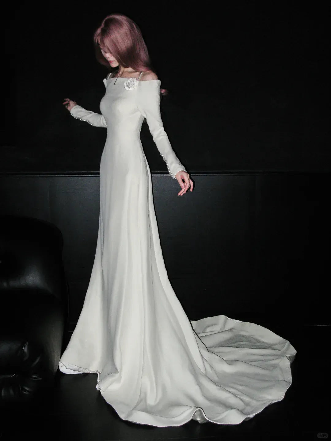 Sophisticated Off-The-Shoulder Ivory Crepe Mermaid Gown