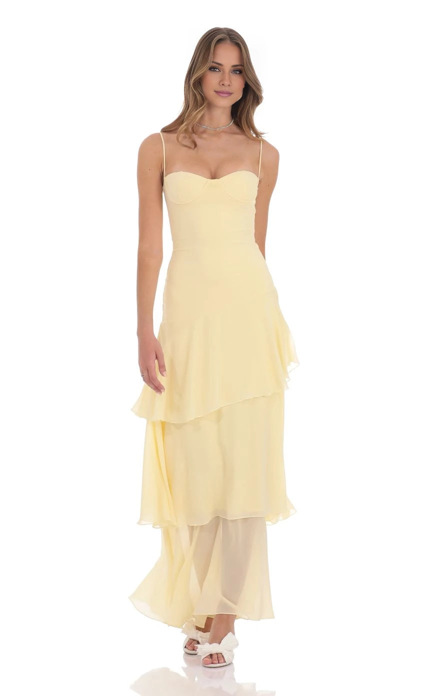 Spaghetti Strap Long Ruffle Maxi Dress Prom Dresses