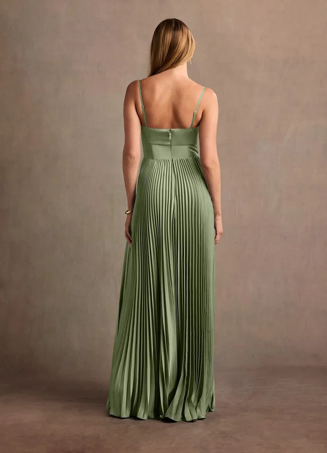 Spaghetti Strap Pleated Maxi Dress Evening Dresses