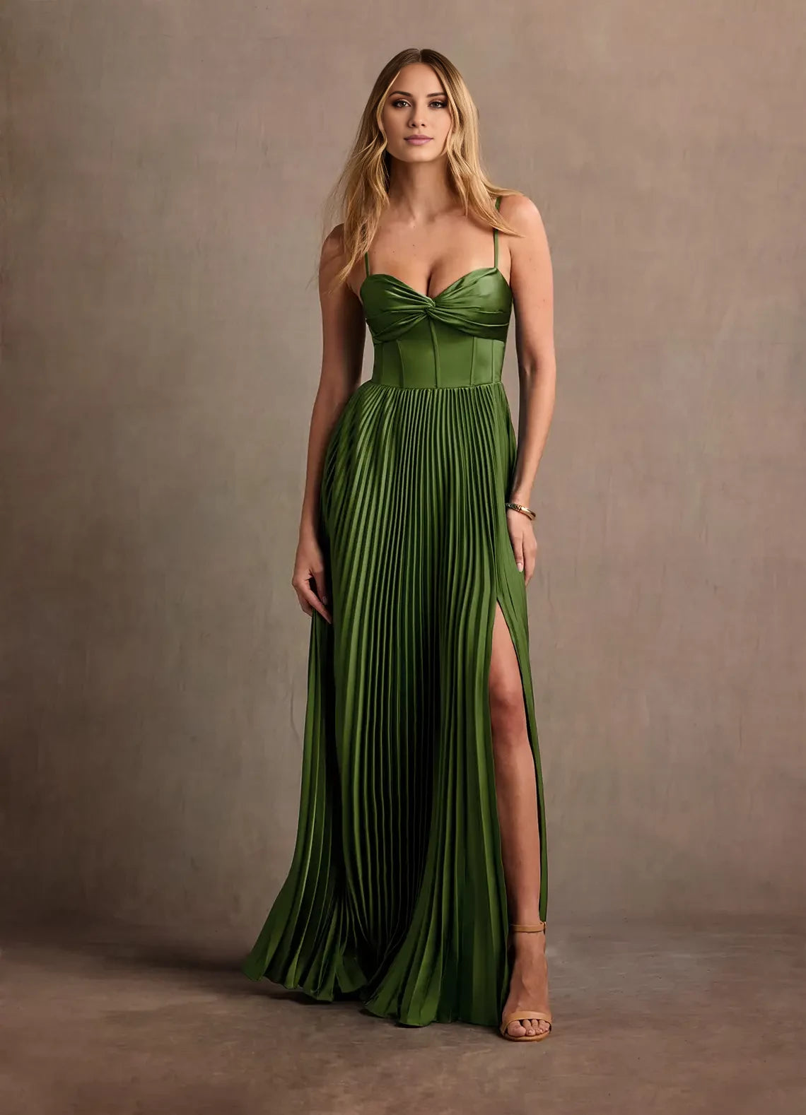 Spaghetti Strap Pleated Maxi Dress Evening Dresses