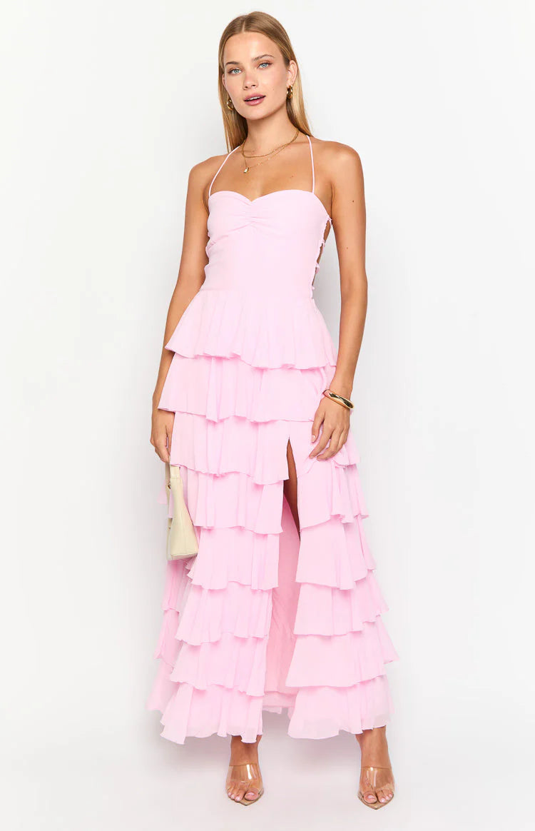 Spaghetti Strap Ruffle Maxi Dress Prom Dresses