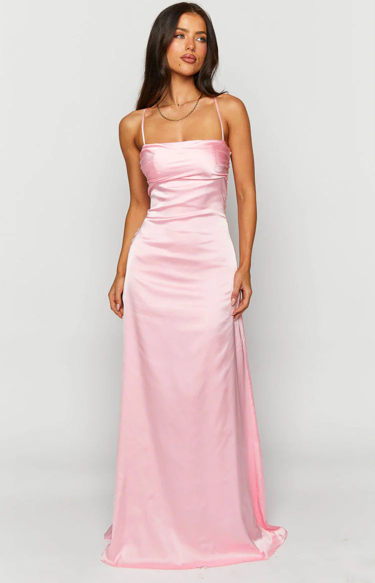 Spaghetti Strap Satin Maxi Dress Prom Dresses