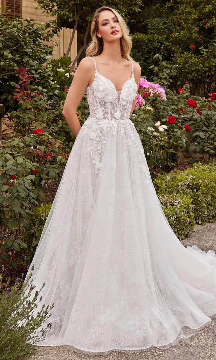 Spaghetti Strap Sleeveless A-Line Bridal Gown Wedding Dress