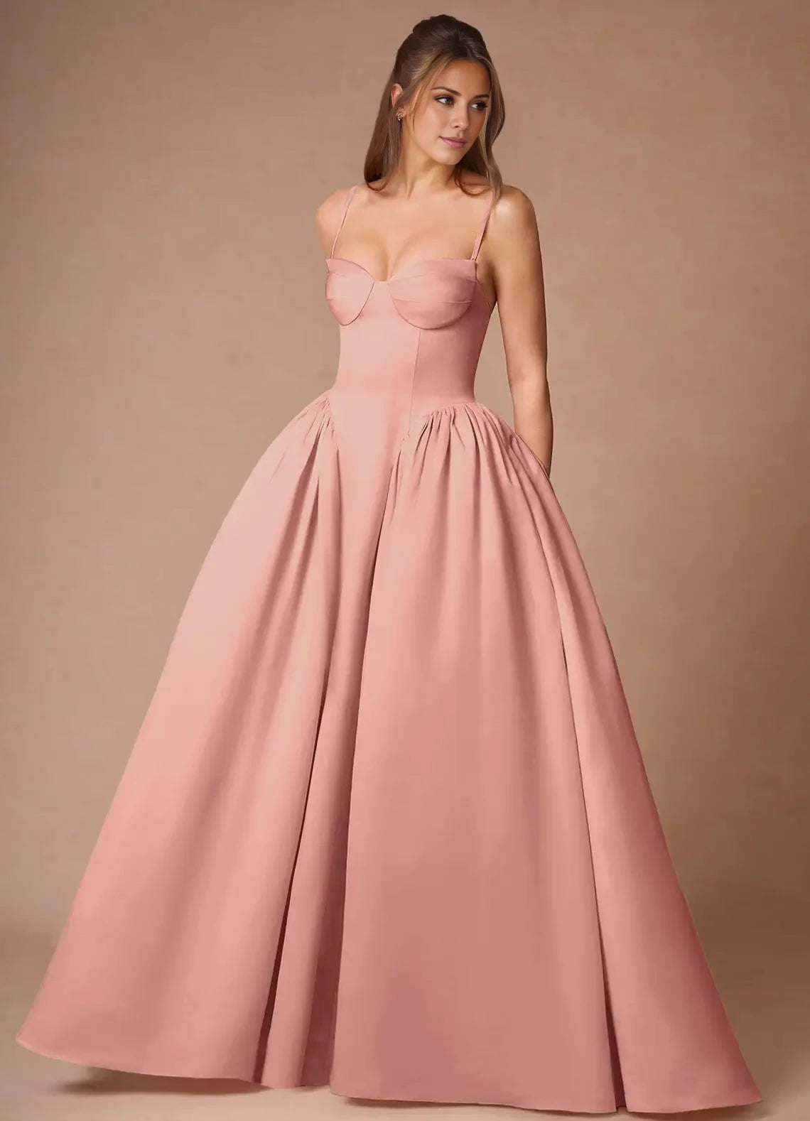 Spaghetti Strap Sleeveless Bandeau Ballgown Evening Dresses