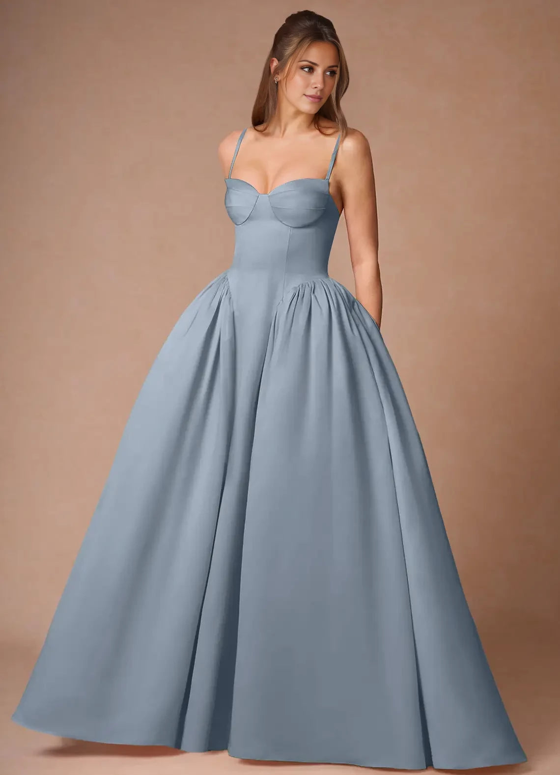 Spaghetti Strap Sleeveless Bandeau Ballgown Evening Dresses