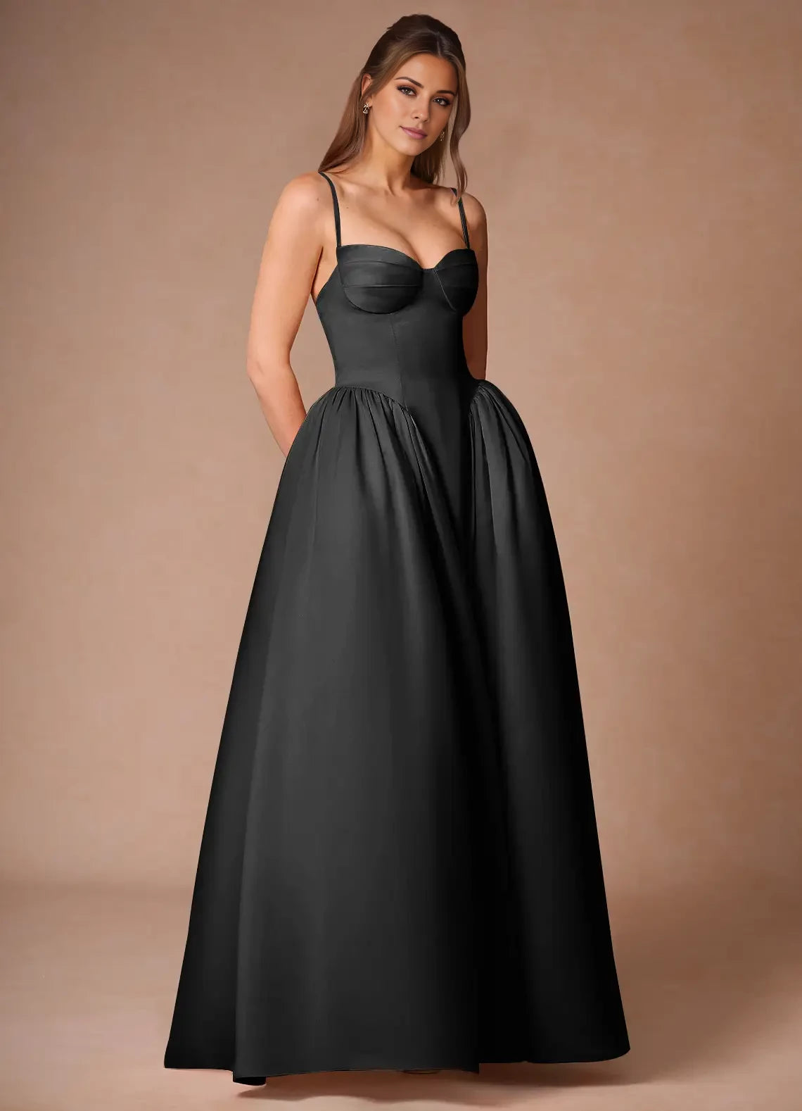 Spaghetti Strap Sleeveless Bandeau Ballgown Evening Dresses