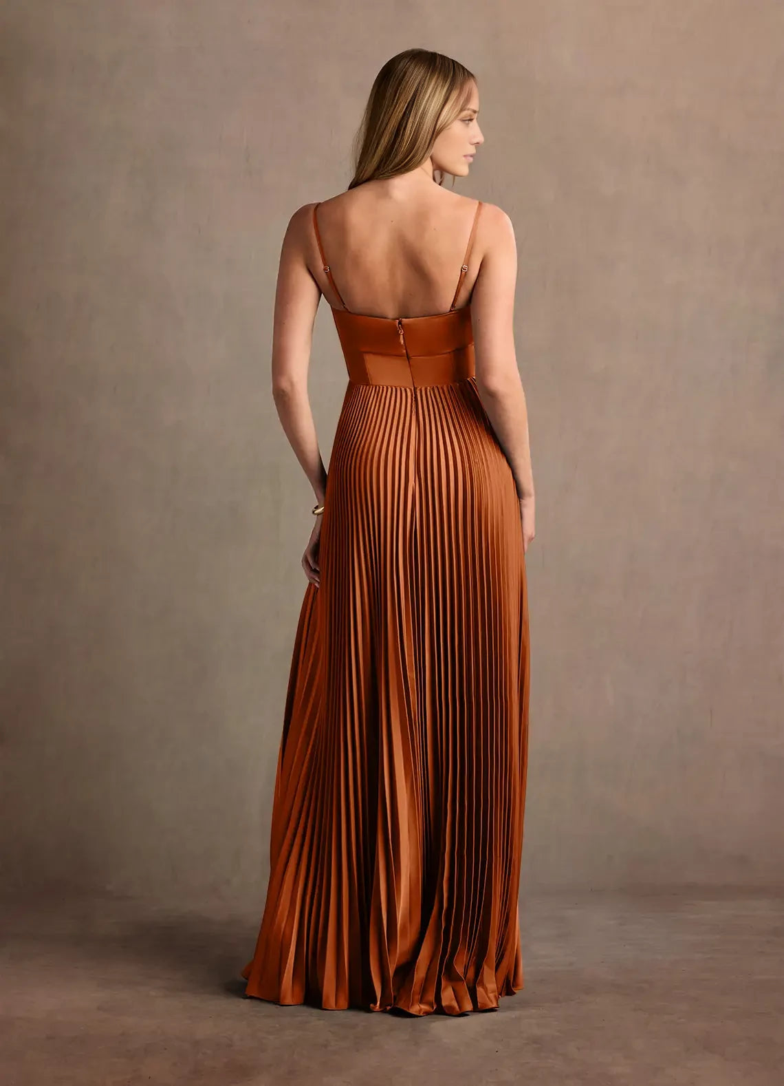 Spaghetti Strap Split Fork Pleated Maxi Dress Evening Dresses