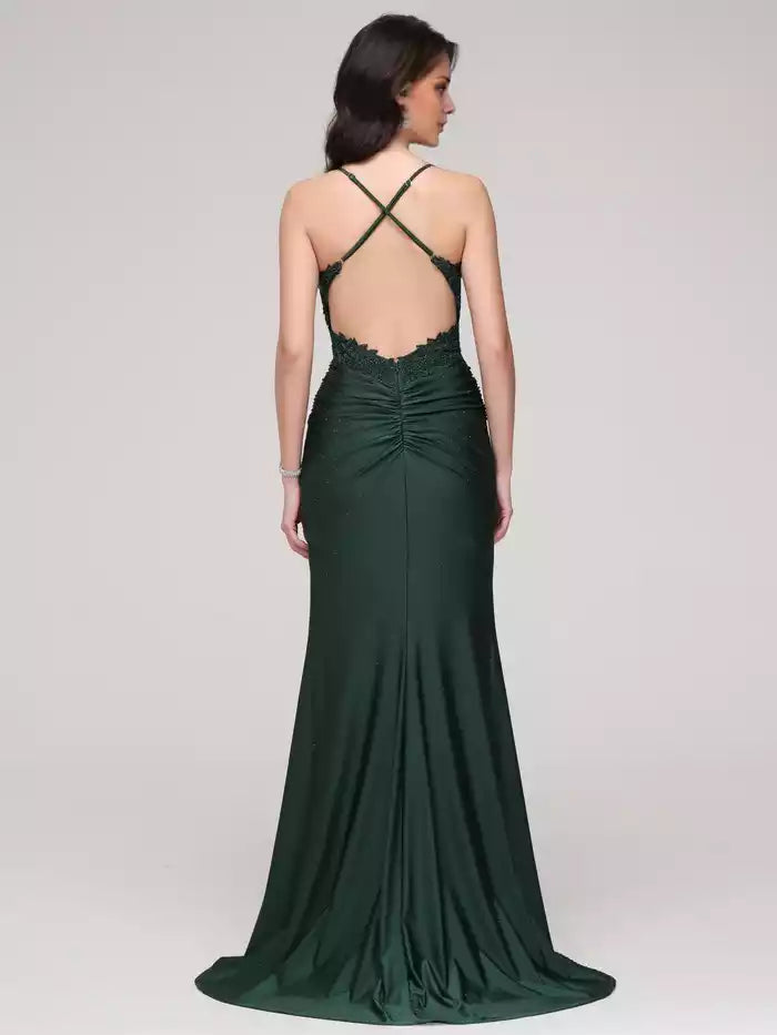 Spaghetti Strap Square Neck Backless Mermaid Backless Prom Dress
