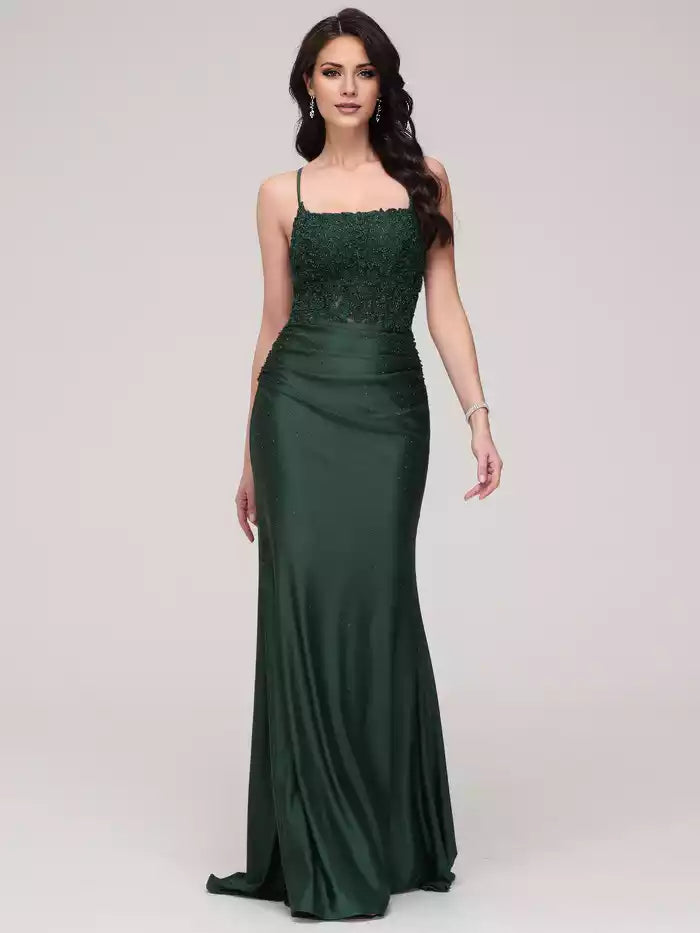 Spaghetti Strap Square Neck Backless Mermaid Backless Prom Dress
