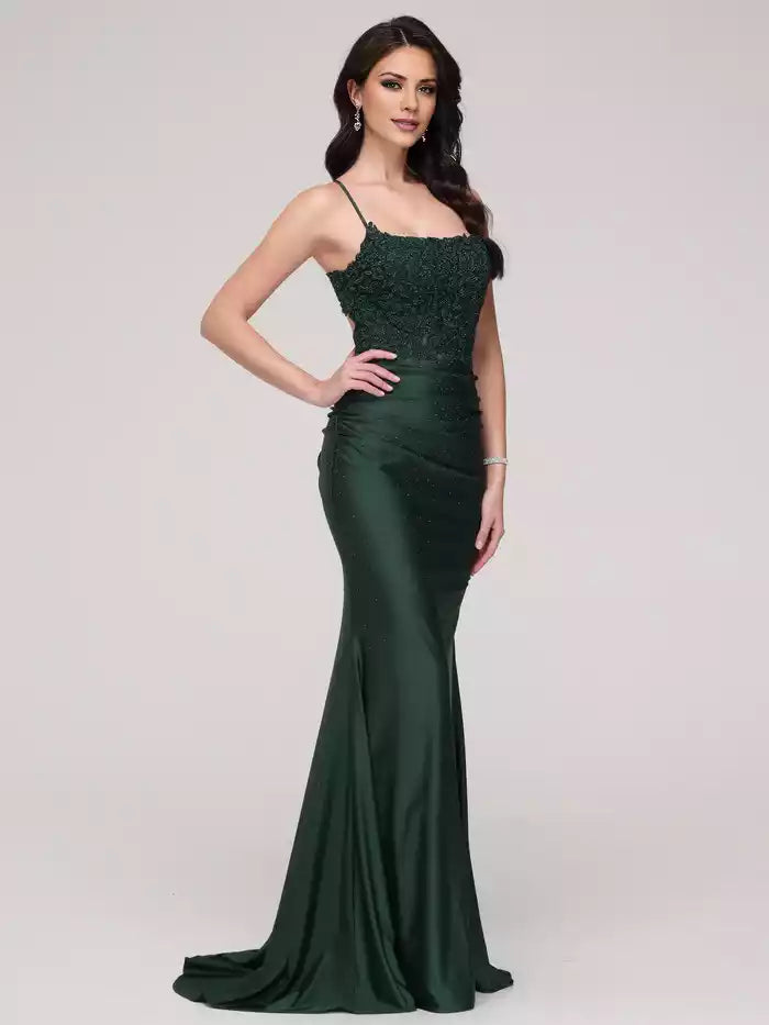 Spaghetti Strap Square Neck Backless Mermaid Backless Prom Dress