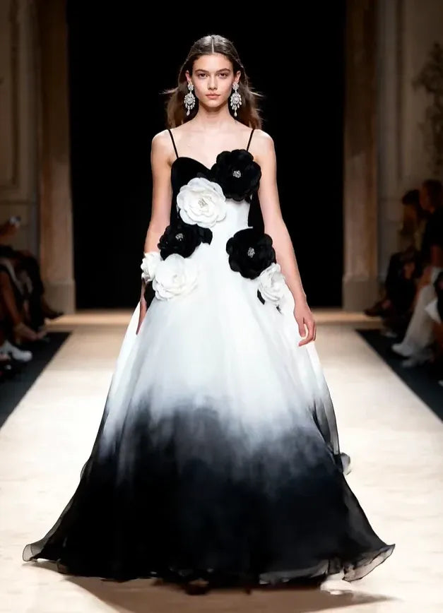 Spaghetti Strap Sweetheart Neck Evening Dress with 3D Flower Appliqués