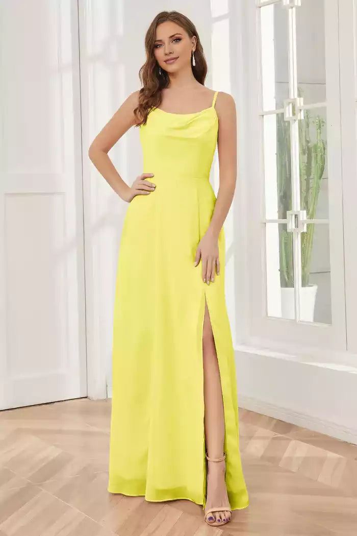 Spaghetti Straps Chiffon Split Fork Bridesmaid Dresses