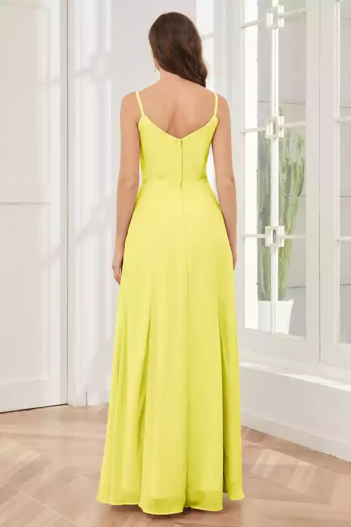 Spaghetti Straps Chiffon Split Fork Bridesmaid Dresses