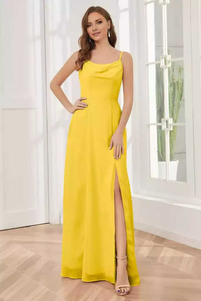 Spaghetti Straps Chiffon Split Fork Bridesmaid Dresses