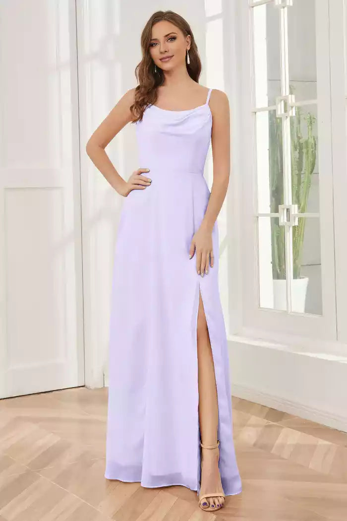 Spaghetti Straps Chiffon Split Fork Bridesmaid Dresses