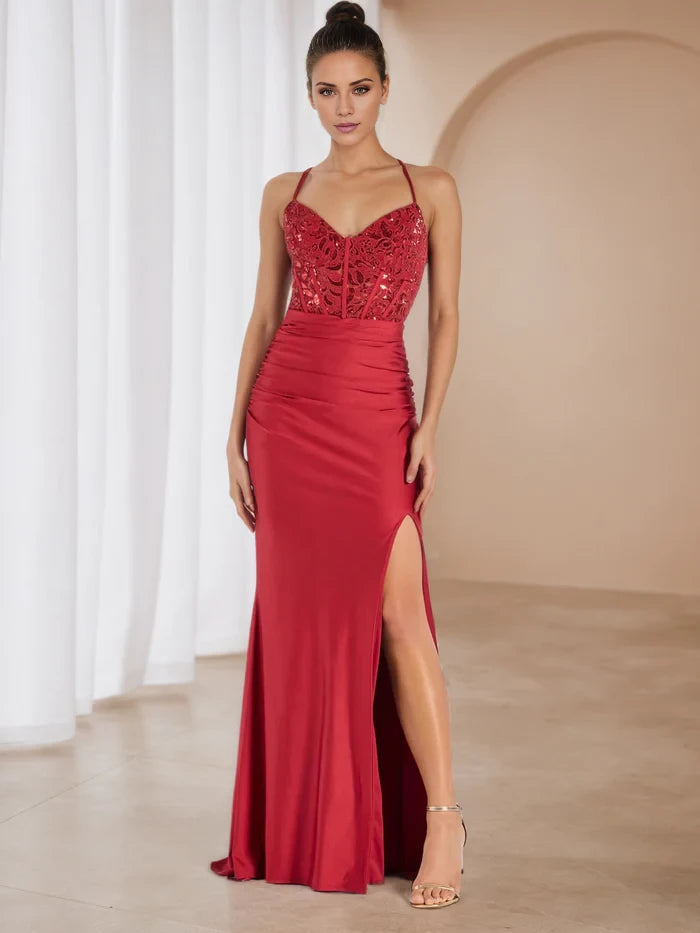 Spaghetti Straps Dress Red Sweep Brush Train Lace Appliques Prom Dresses