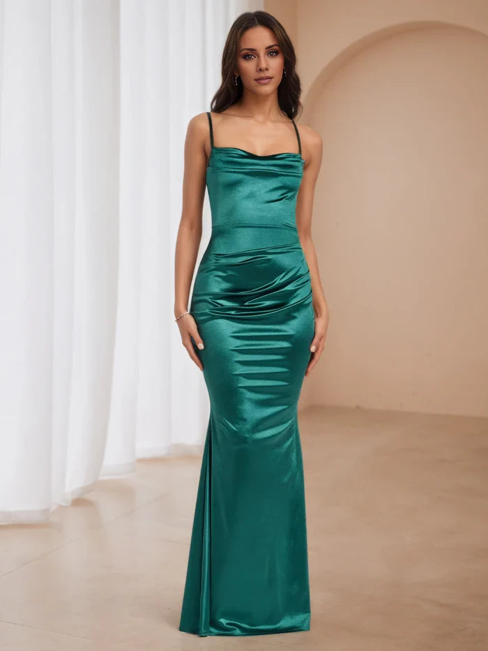 Spaghetti Straps Peacock Square Neck Trumpet Mermaid Prom Dresses