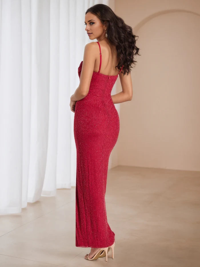 Spaghetti Straps Square Neckline Red Prom Dresses