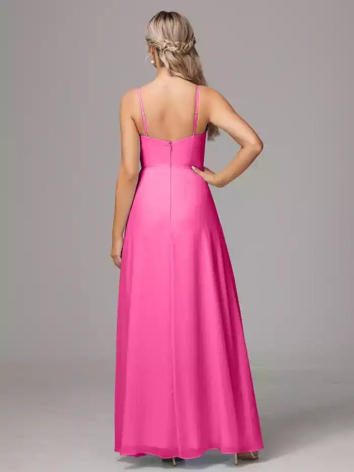 Spaghetti Straps Sweetheart Chiffon  With Slit Bridesmaid Dress
