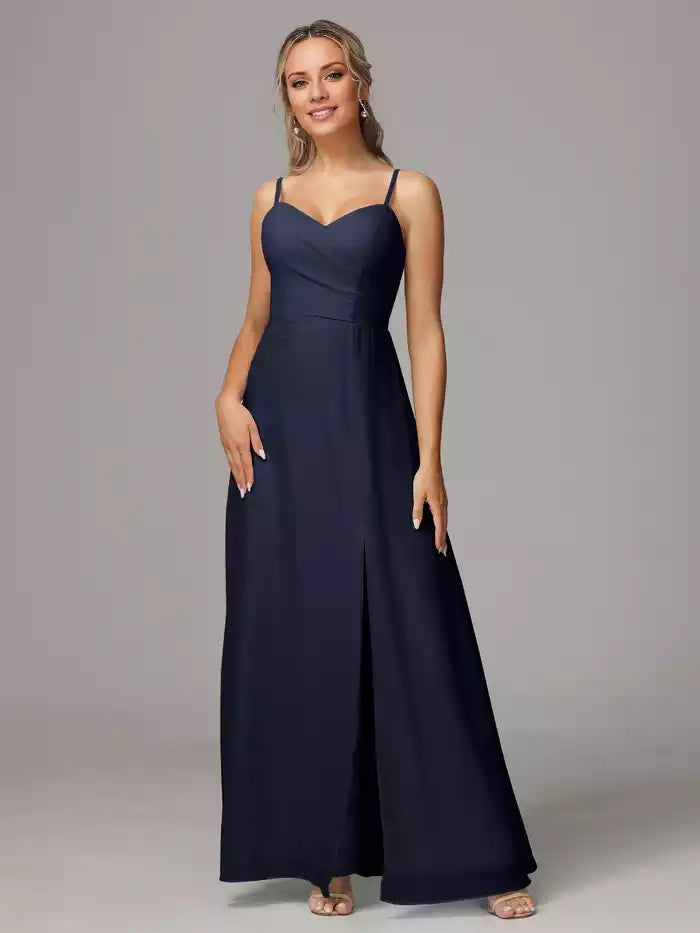 Spaghetti Straps Sweetheart Chiffon  With Slit Bridesmaid Dress