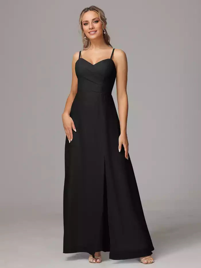 Spaghetti Straps Sweetheart Chiffon  With Slit Bridesmaid Dress