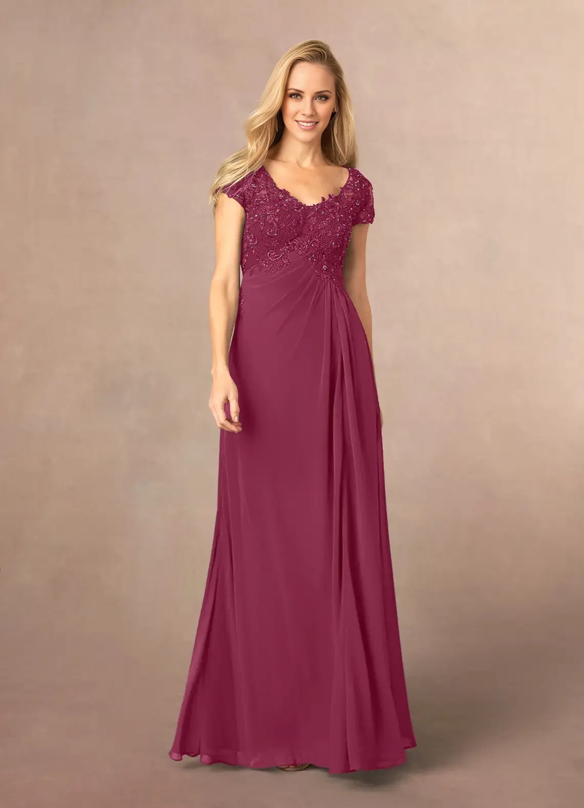 Sparkle A-Line V Neck Short Sleeve Back Zip Floor-Length Mother of the Bride Dress