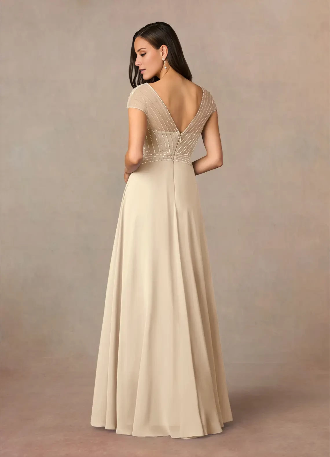 Sparkle A-Line V Neck Short Sleeve Back Zip Floor-Length Mother of the Bride Dress