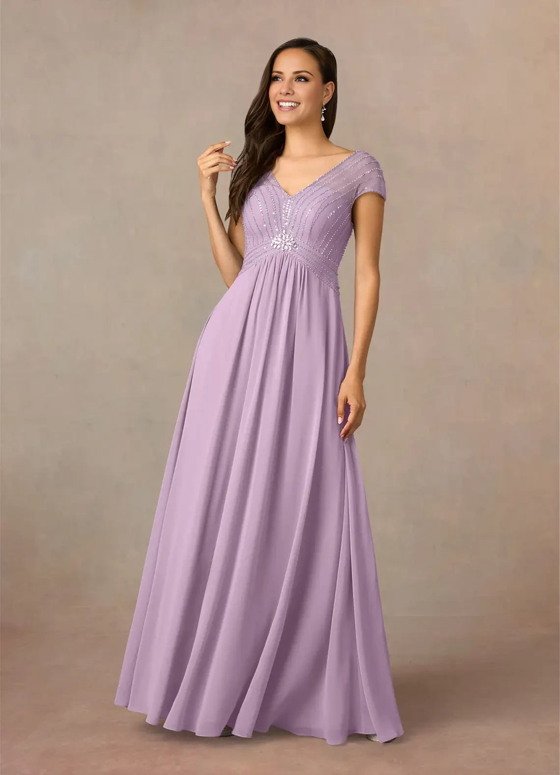 Sparkle A-Line V Neck Short Sleeve Back Zip Floor-Length Mother of the Bride Dress