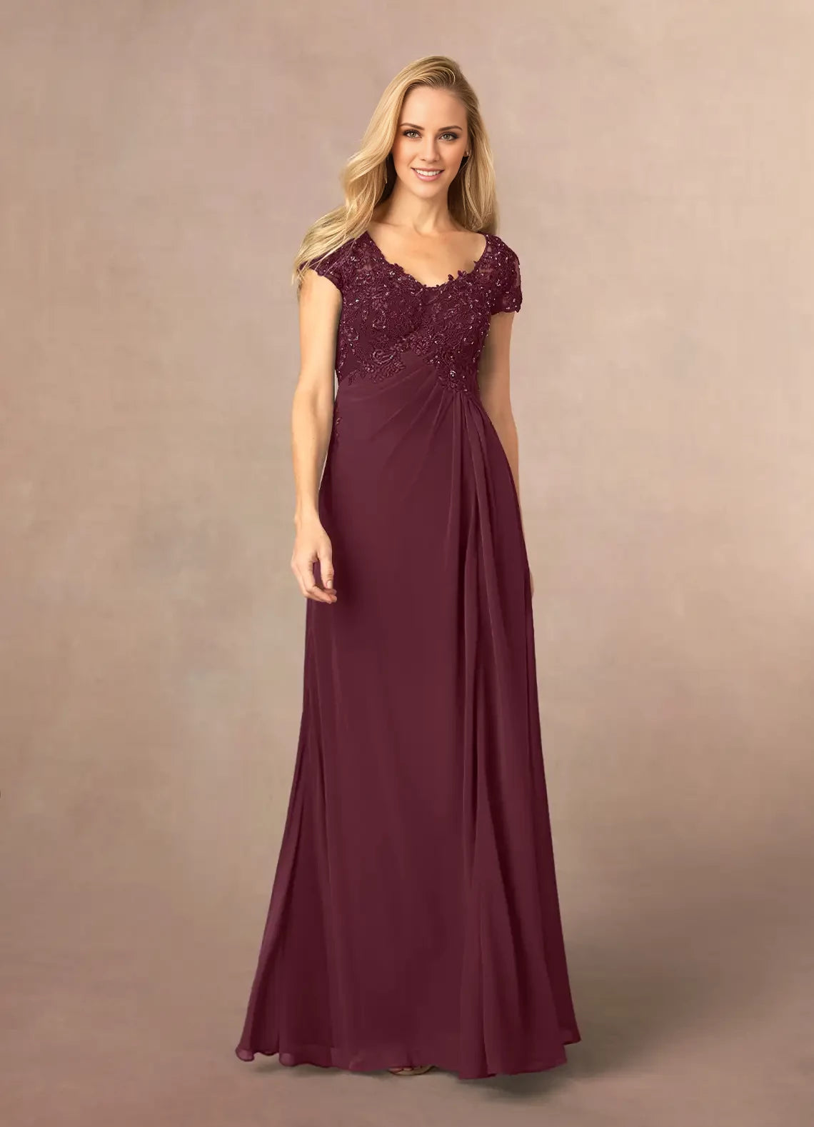 Sparkle A-Line V Neck Short Sleeve Back Zip Floor-Length Mother of the Bride Dress