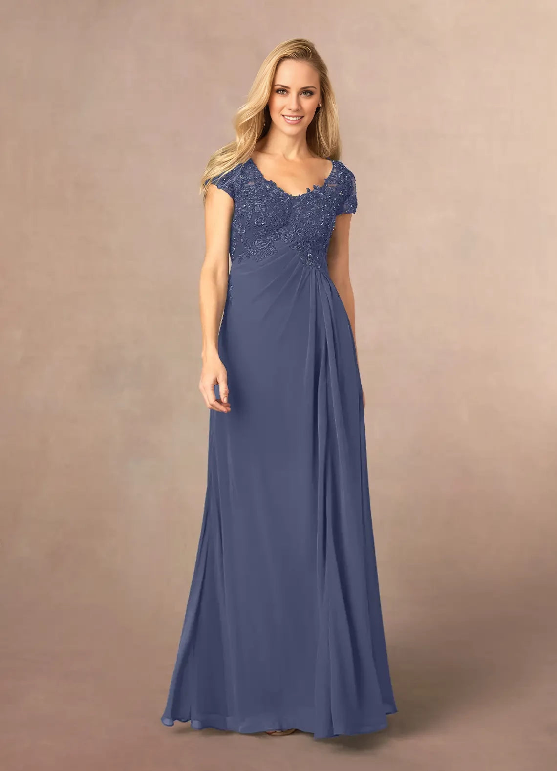 Sparkle A-Line V Neck Short Sleeve Back Zip Floor-Length Mother of the Bride Dress