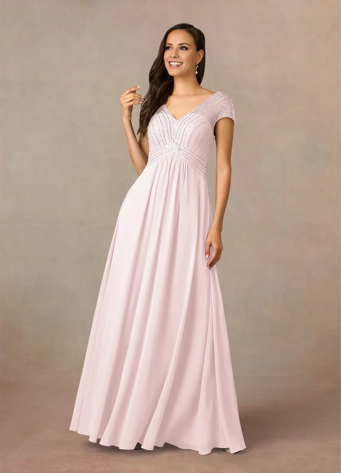 Sparkle A-Line V Neck Short Sleeve Back Zip Floor-Length Mother of the Bride Dress