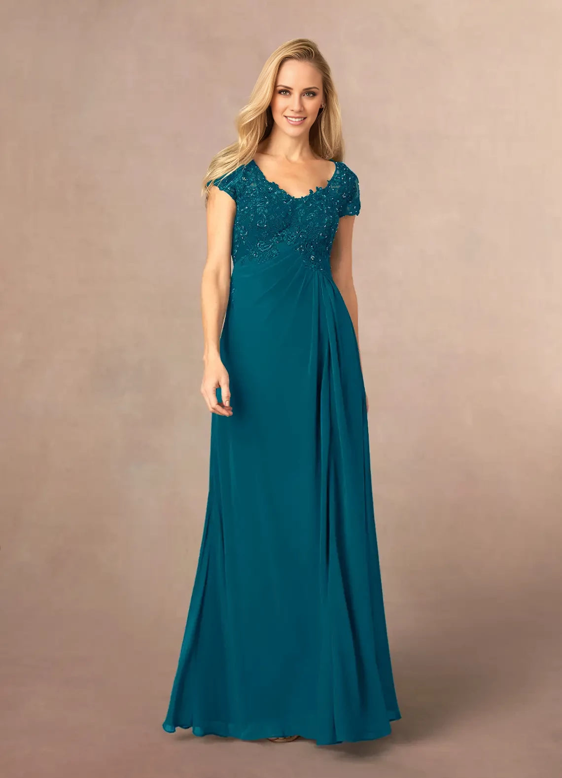 Sparkle A-Line V Neck Short Sleeve Back Zip Floor-Length Mother of the Bride Dress