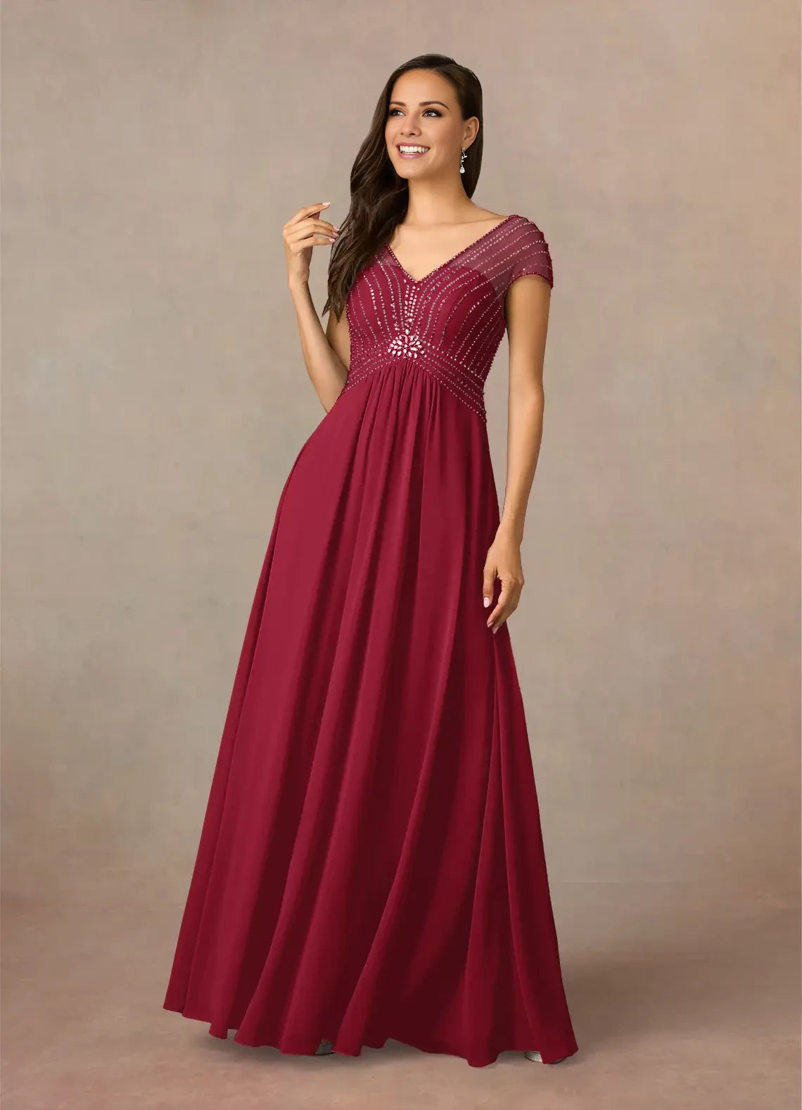 Sparkle A-Line V Neck Short Sleeve Back Zip Floor-Length Mother of the Bride Dress