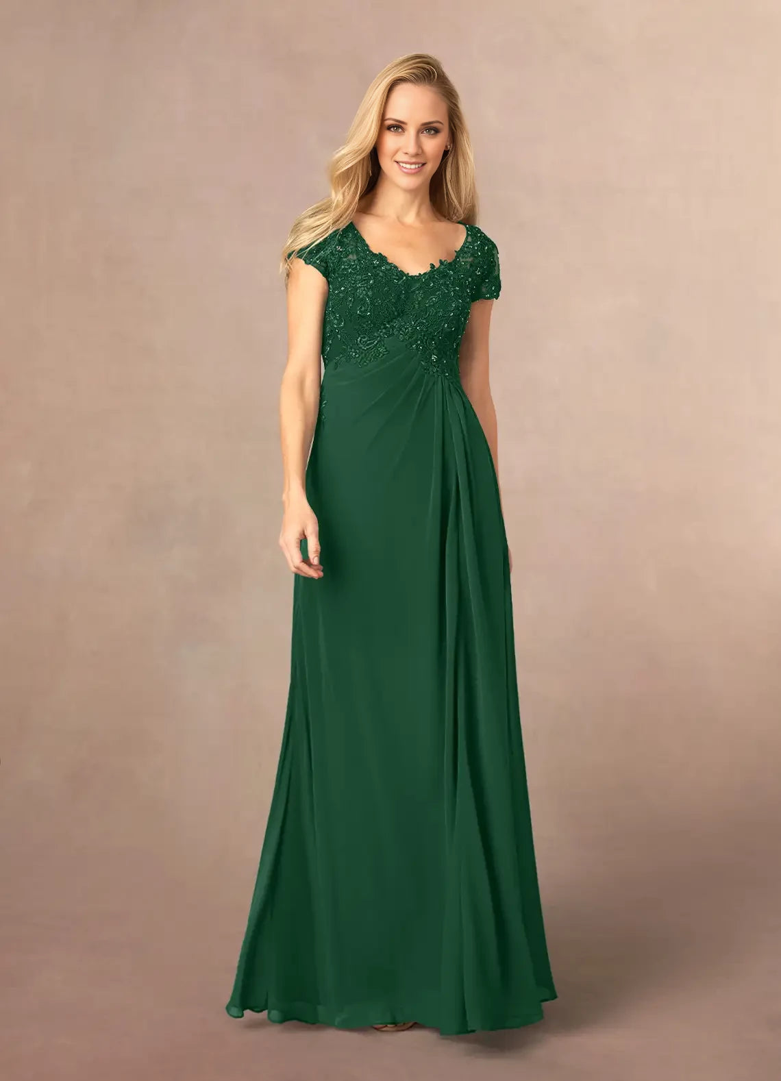 Sparkle A-Line V Neck Short Sleeve Back Zip Floor-Length Mother of the Bride Dress