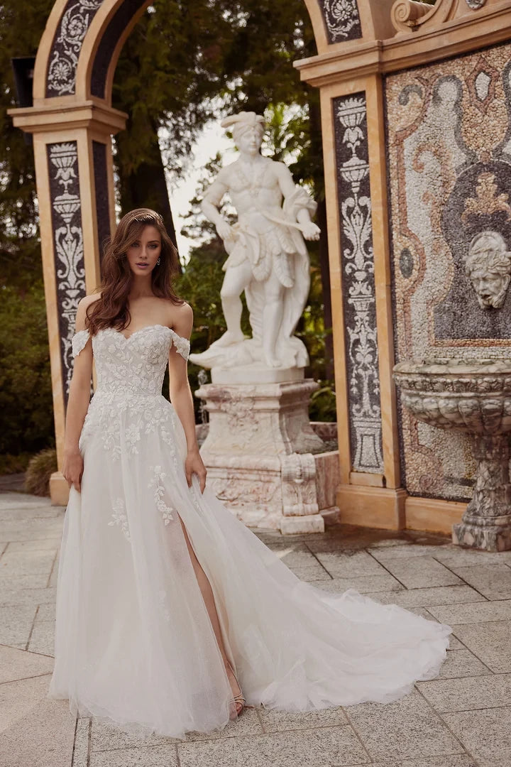 Sparkle Tulle A-Line Wedding Dress with Skirt Slit Wedding Dresses