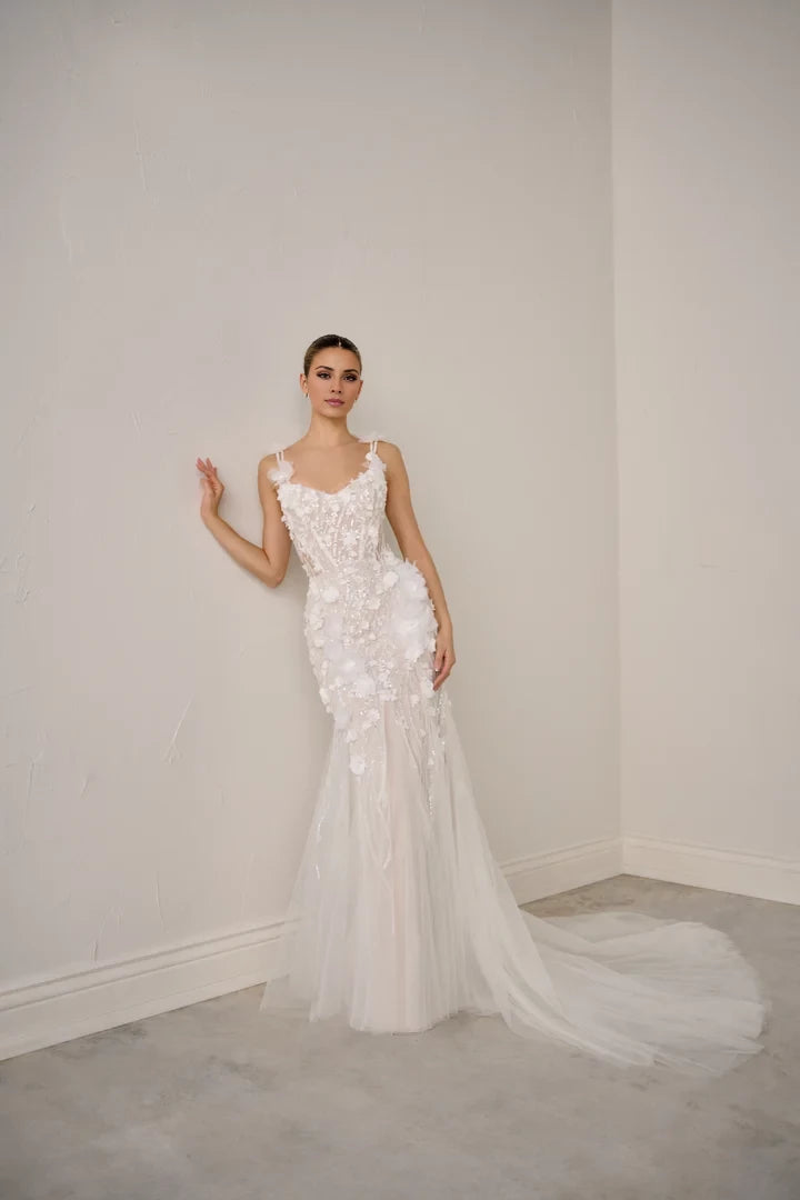 Sparkle Tulle Fit & Flare with Beaded Embroidery Floral Appliqués Wedding Dresses