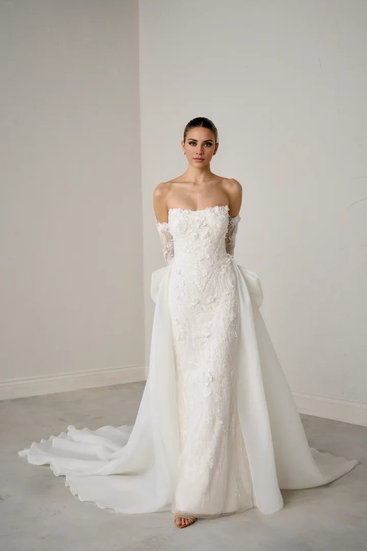 Sparkling Fit and Flare Gown with 3D Floral Appliqués Wedding Dresses