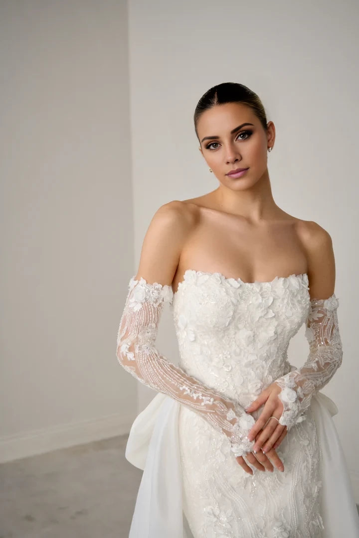 Sparkling Fit and Flare Gown with 3D Floral Appliqués Wedding Dresses