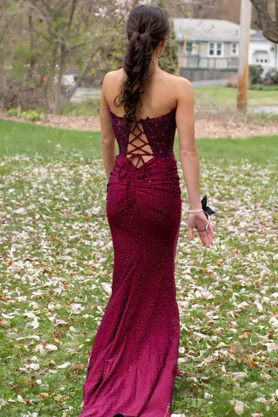 Sparkly Mermaid Strapless Lace-up-Back Floor-Length Prom Gown