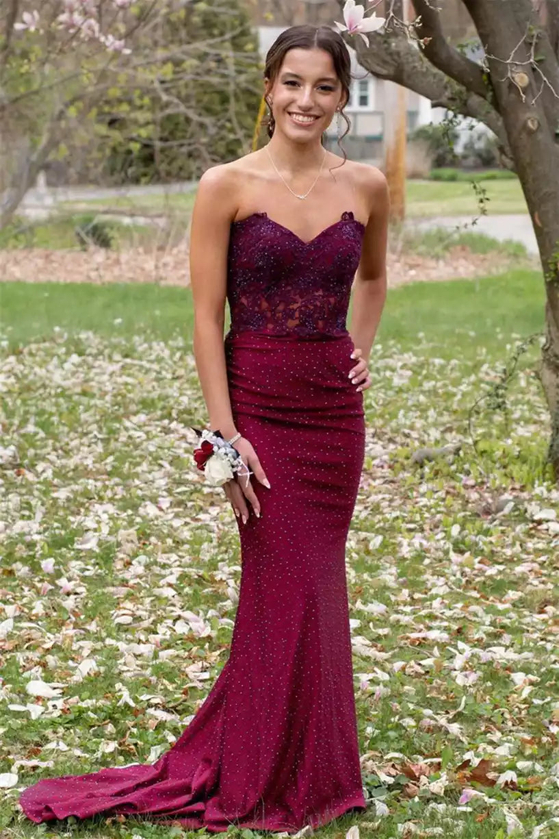 Sparkly Mermaid Strapless Lace-up-Back Floor-Length Prom Gown