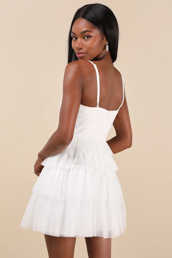 Special Poise Tulle Pleated Sleeveless Tiered Mini Dress Homecoming Dresses