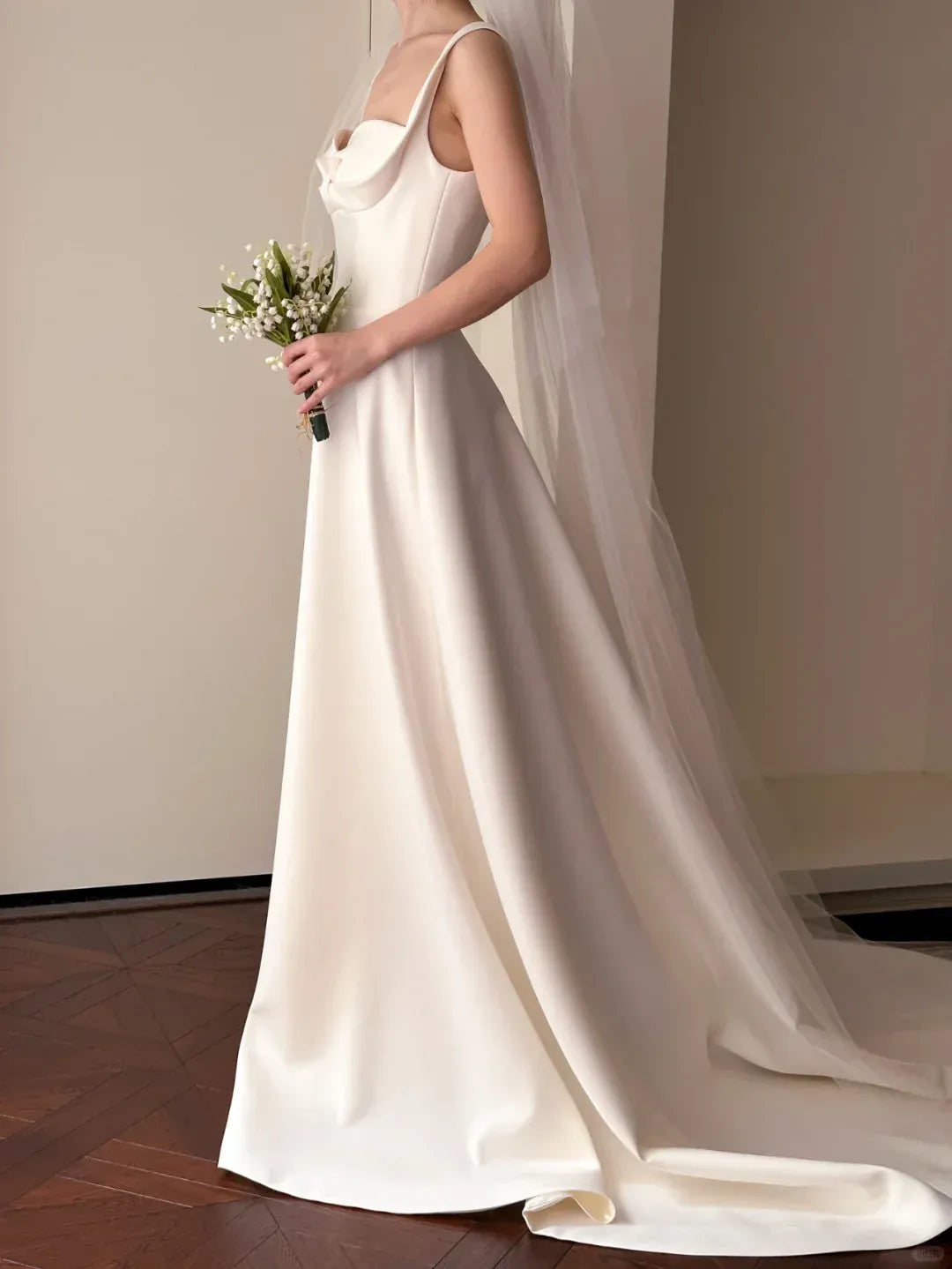 Square Neck A-Line Bridal Gown with Chapel Train