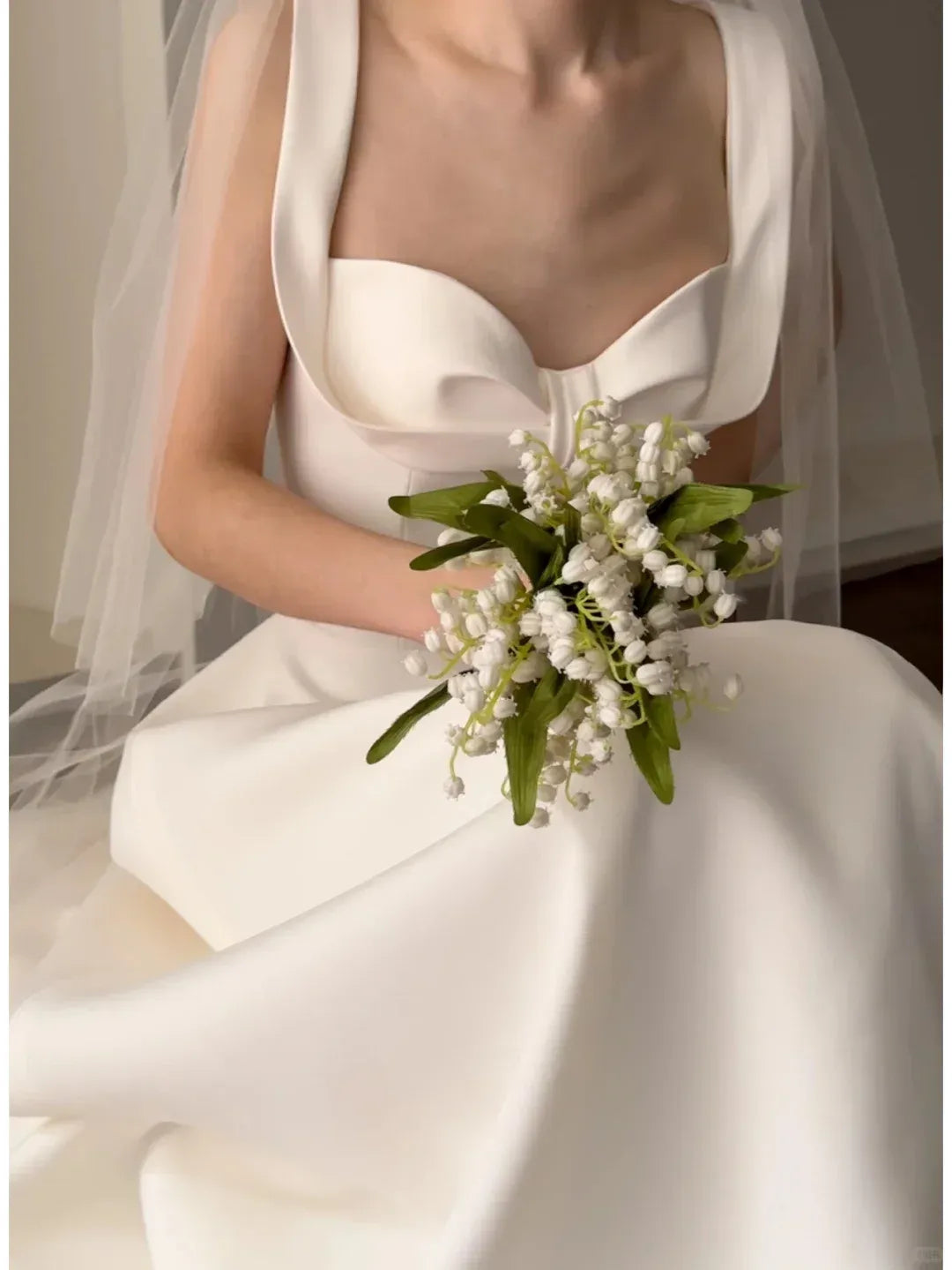 Square Neck A-Line Bridal Gown with Chapel Train
