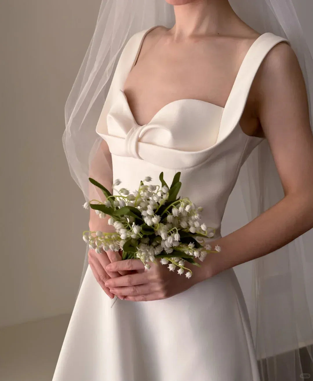 Square Neck A-Line Bridal Gown with Chapel Train