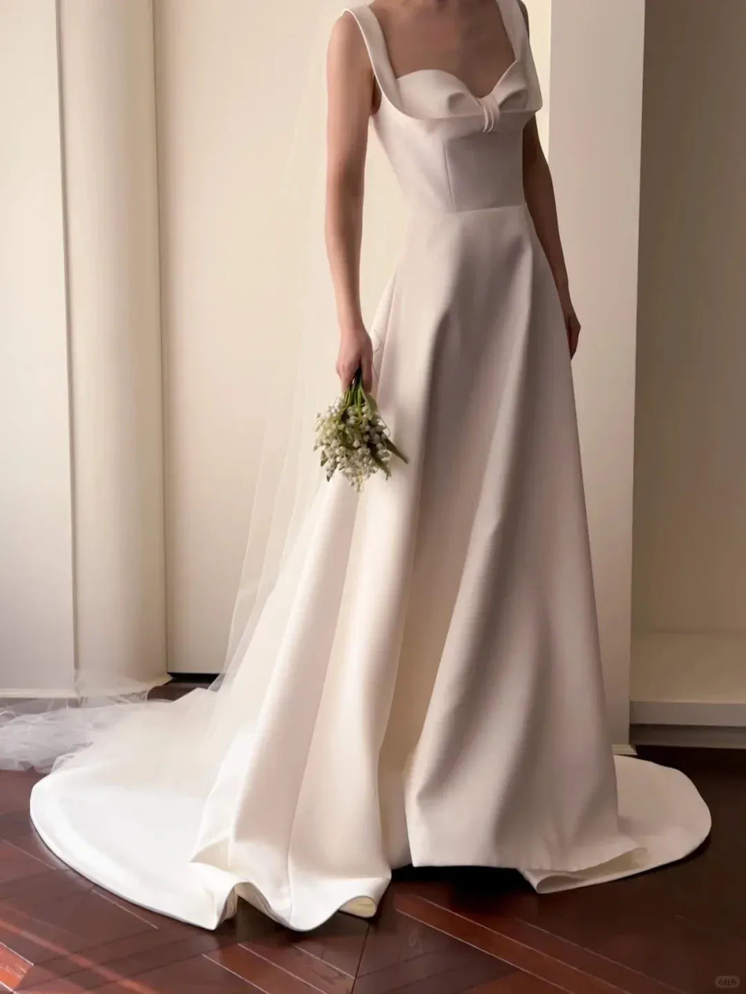 Square Neck A-Line Bridal Gown with Chapel Train